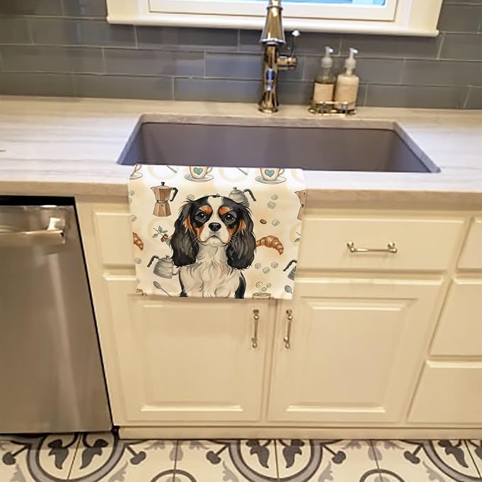 Caroline's Treasures Tricolor Cavalier Spaniel Coffee Bar Kitchen Towel Velour - Image 2