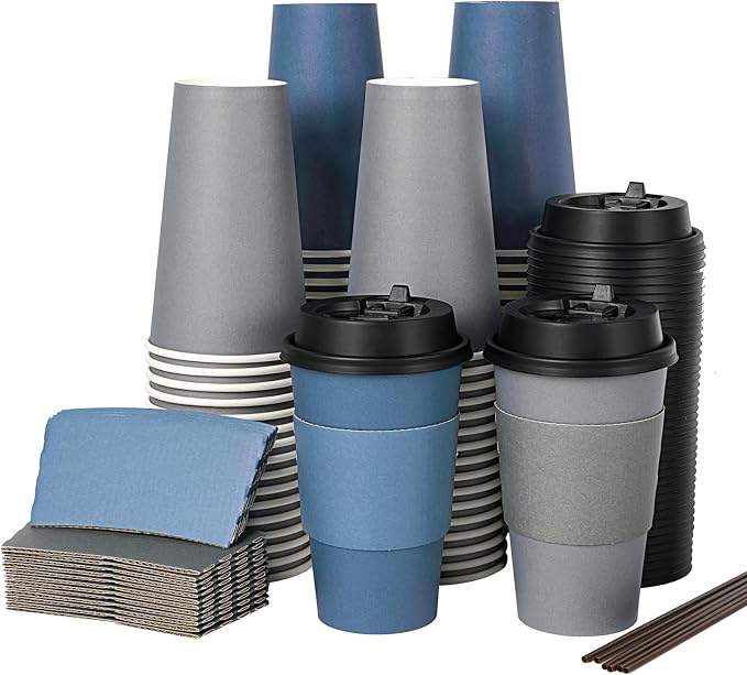 LITOPAK 100 Pack 16 oz Disposable Paper Coffee Cups by LITOPAK