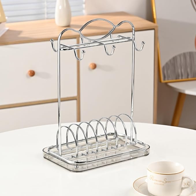 Silver Coffee Mug Holder Countertop, Metal Tea Coffee Cup and Saucer Holders - Image 2