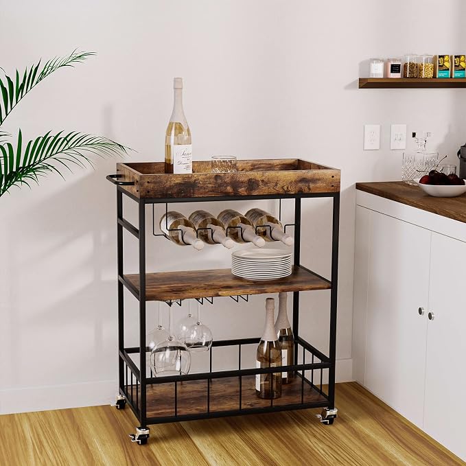 Bar Cart Serving Wine 3 Tier Home Rolling Rack - Image 7