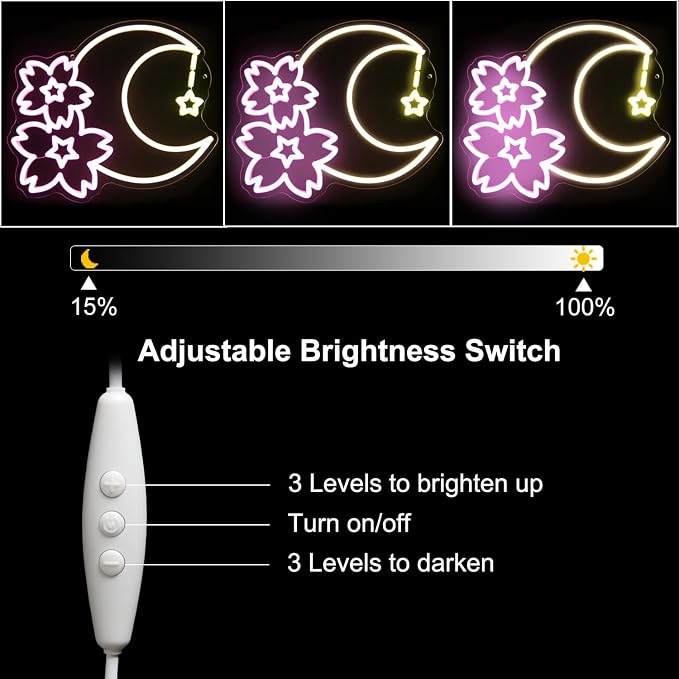 Sakura Moon Star Neon Signs for Wall Decor Cherry Blossom Neon Light Dimmable - Image 5