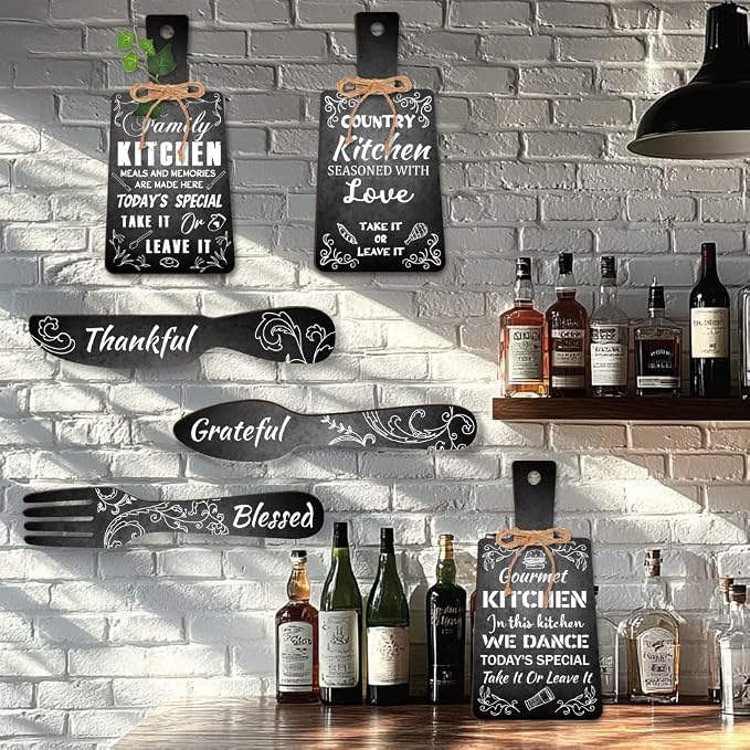 PH PandaHall 6pcs Cutting Board Eat Sign Set Black and White Chalk Text Wooden - Image 4