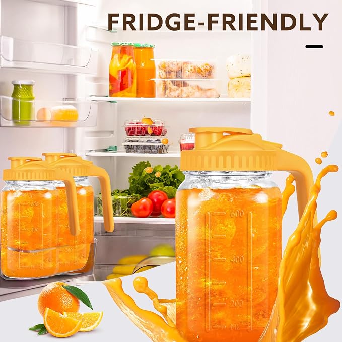 Mihlapi Glass Pitcher with Lid, 64 OZ Mason Jar Pitcher Double Leak Proof - Image 2