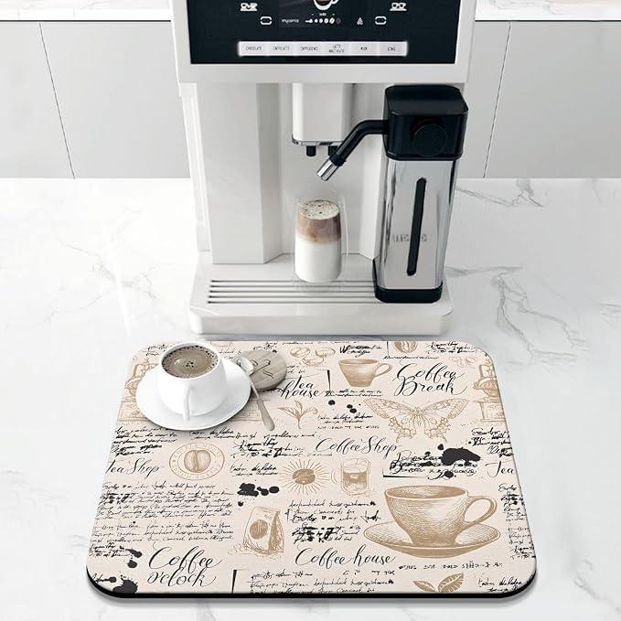 Coffee Bar Mat Accessories for Countertop Absorbent Hide Stain Rubber Backed - Image 3
