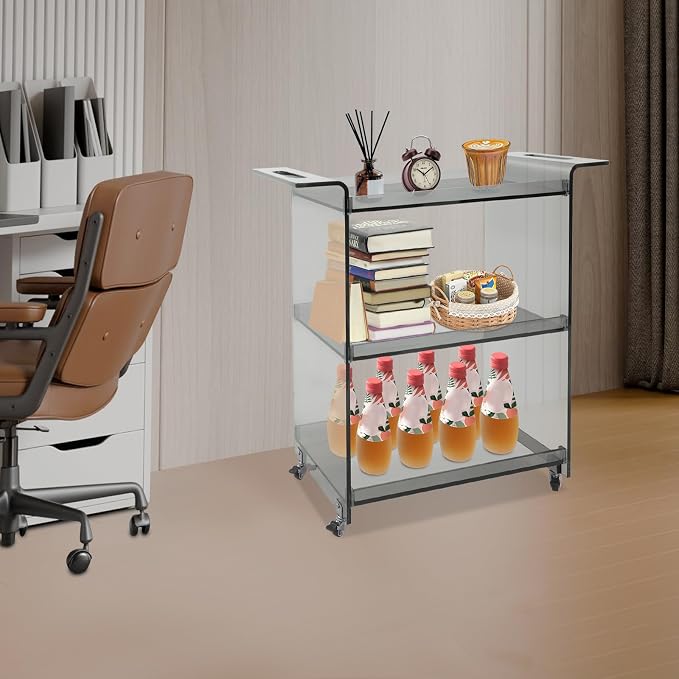 Acrylic Rolling Serving Cart, 3 Tier Clear Bar Cart, Acrylic Serving Storage - Image 3
