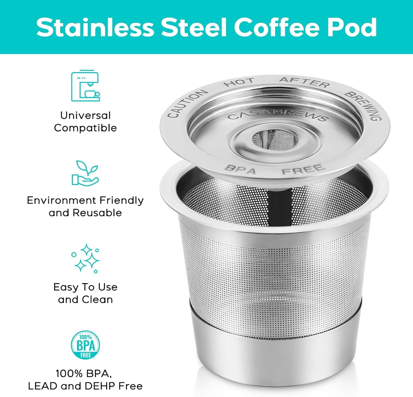 CASABREWS CASKF02 Reusable K Cup Filters, 2 Pack Stainless Steel Refillable Coffee Pods for Keurig 1.0 Brewers, Universal Fit, Eco-Friendly & BPA-Free