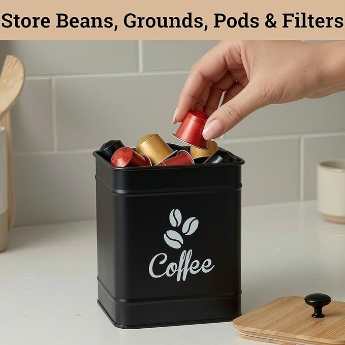 Airtight Coffee Canister - 40 oz Large Iron Black Coffee Container Airtight - 6 - Image 5