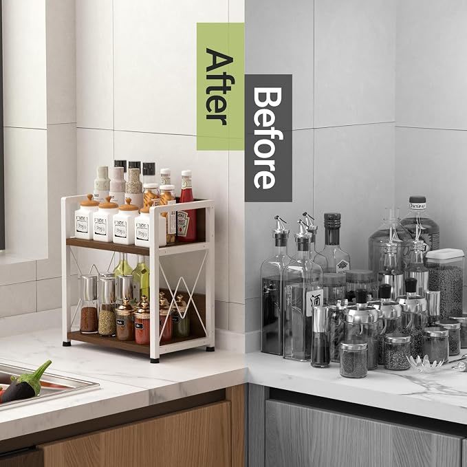 Aduanbang Coffee Bar Accessories Organizer, 2 Tier Wooden Kitchen Counter Shelf - Image 5