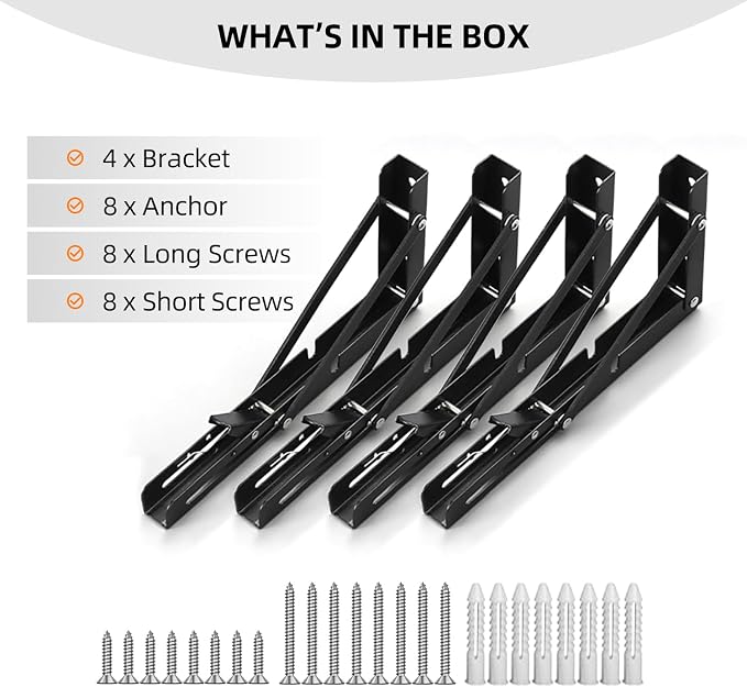 Folding Shelf Brackets 8 inch Foldable Shelf Bracket Heavy Duty Collapsible - Image 6