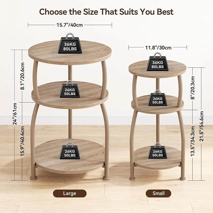 Round Side Table, 3-Tier End Table - Image 3