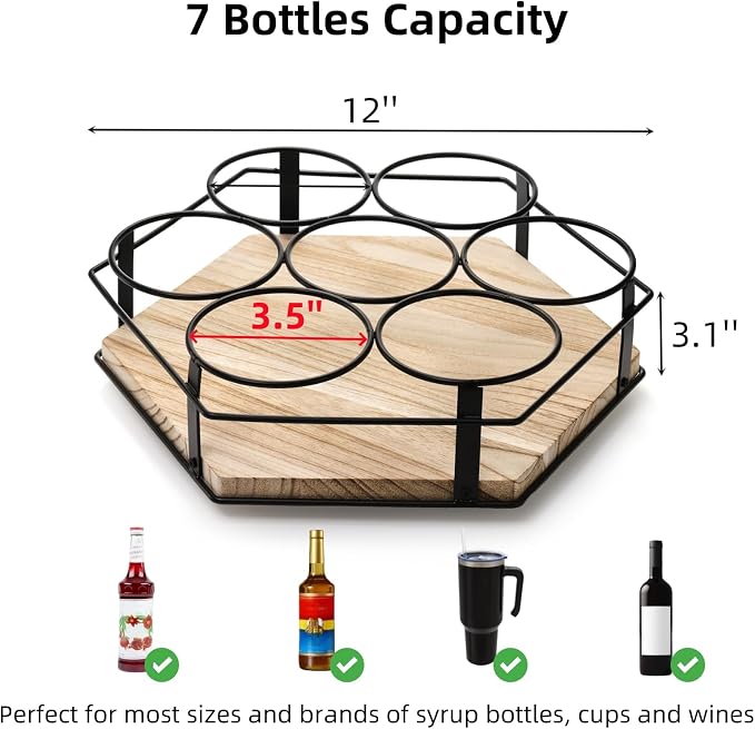 Cididu Rotating Coffee Syrup Organizer 7 Bottles, Coffee Syrup Rack Stand - Image 2