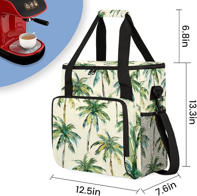 Tropical Palm Coffee Maker Carring Bag, Large Insulated Storage Organizer Case - Image 2