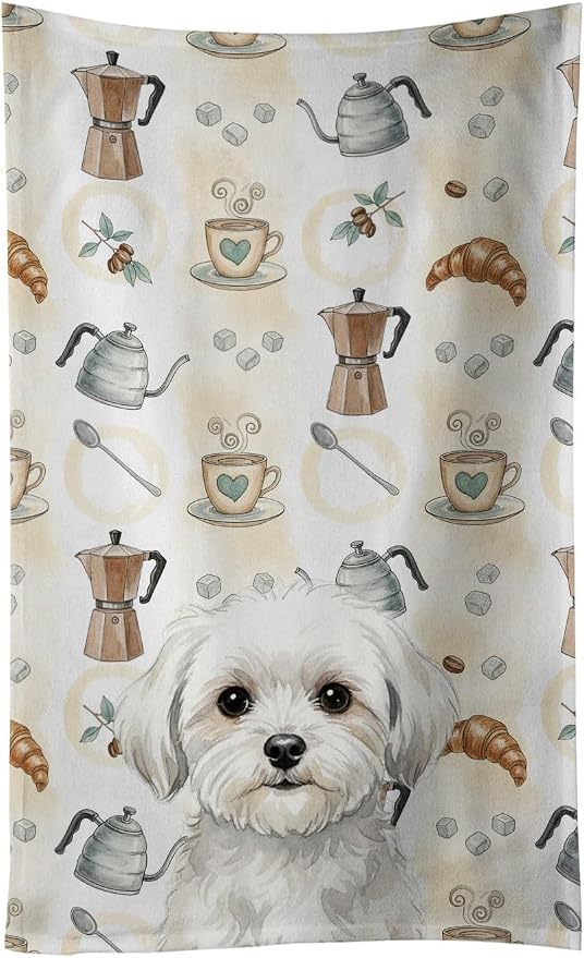 Caroline's Treasures Maltese Coffee Bar Kitchen Towel Velour Plush Front and by CarolinesTreasures