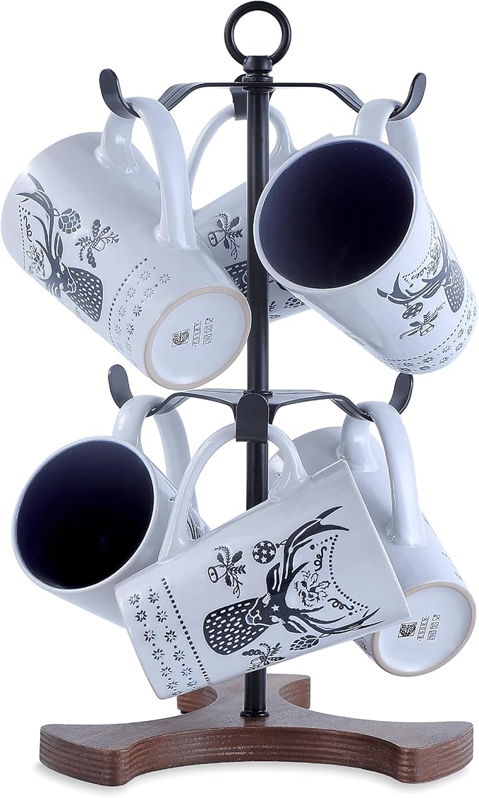 Mug Holder Tree for Countertop | 2-Tier Coffee Cup Stand & Rack Holds 6 Large by OUSEEN