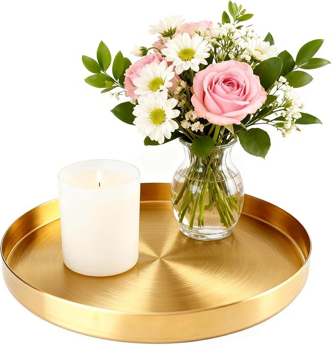 Gold Tray Round Serving Platter by Unknown