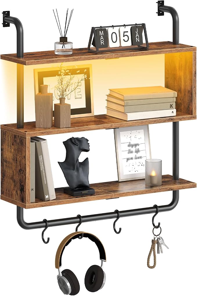 HOOBRO Floating Shelves with LED Lights, 29.5" LED Wall Mounted Gaming Shelf by HOOBRO