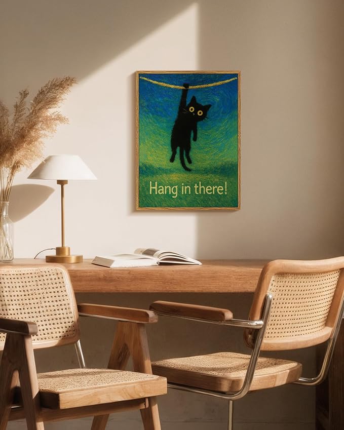 Funny Black Cat Hanging with Uplifting Hang in There! Quote Framed Wall Art - Image 4