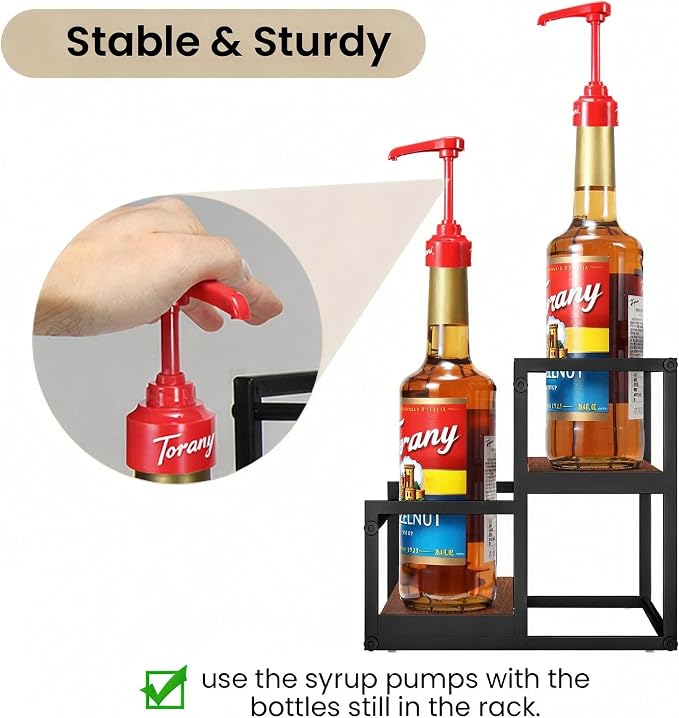 THYGIFTREE Coffee Syrup Rack Organizer 2-Tier 10 Syrup Bottles Holder Stand - Image 3