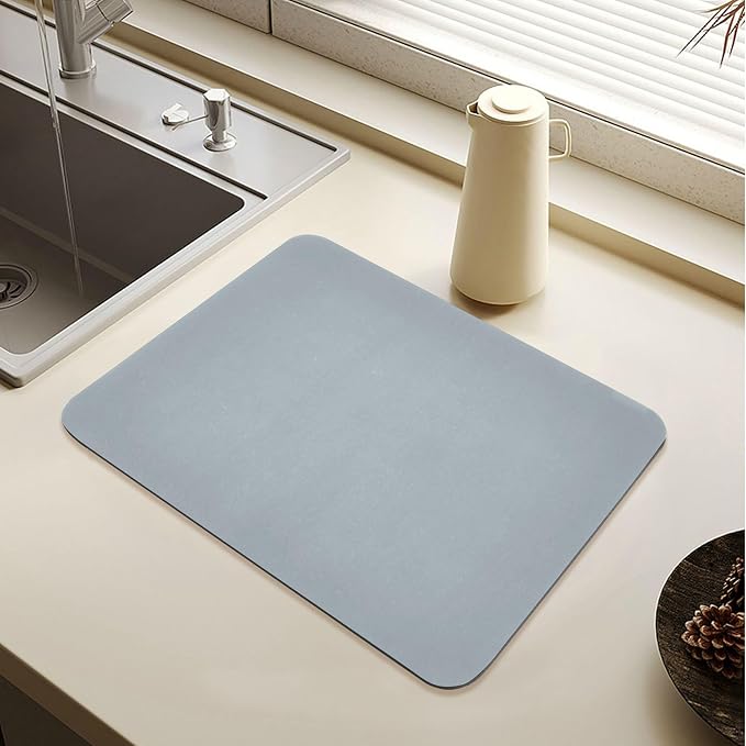 Greyish Blue Dish Drying Mat for Kitchen Counter No-slip Rubber Bottom Dish by Sinestour