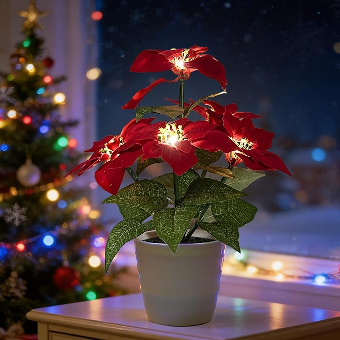 Artificial Christmas Flower Lamp Night Light, Battery Powered by Hibeauti