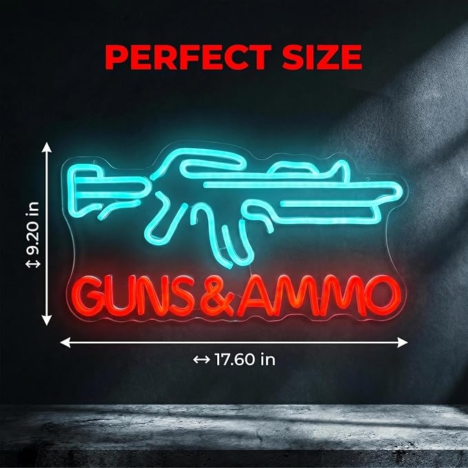 Guns & Ammo Neon Sign, Rifle Shaped Dimmable Dual Color LED Wall Decor - Image 5