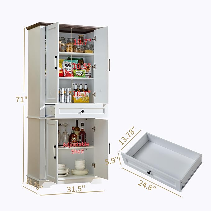 71" White Tall Pantry Cabinet - Image 2