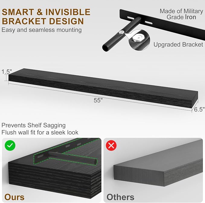 Fun Memories 55 Inch Fireplace Mantel Shelf -Long Floating Shelf, Wall Mounted - Image 3