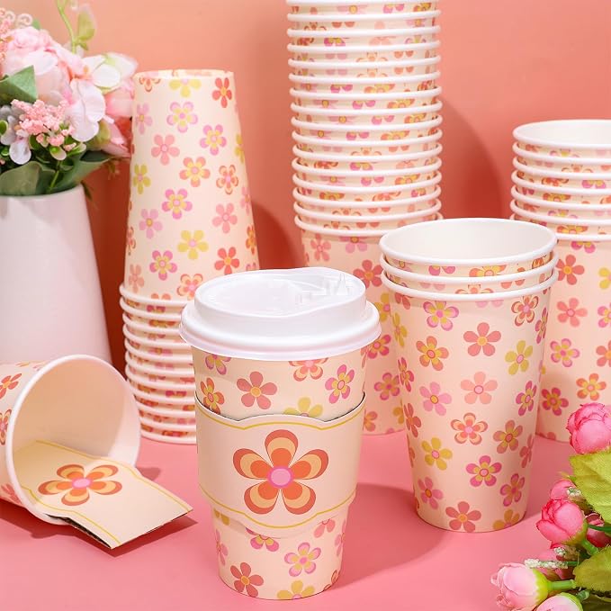 Whaline 50 Pcs Spring Summer Daisy Disposable Paper Cups - Image 5