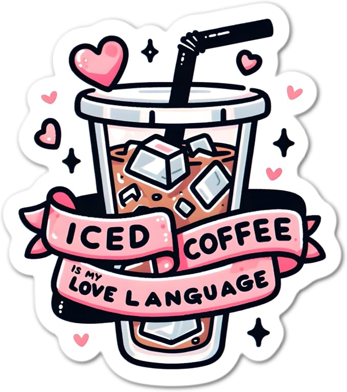 3" Iced Coffee is my love language pink Laminated Laptop Sticker Iced Coffee by Handmade