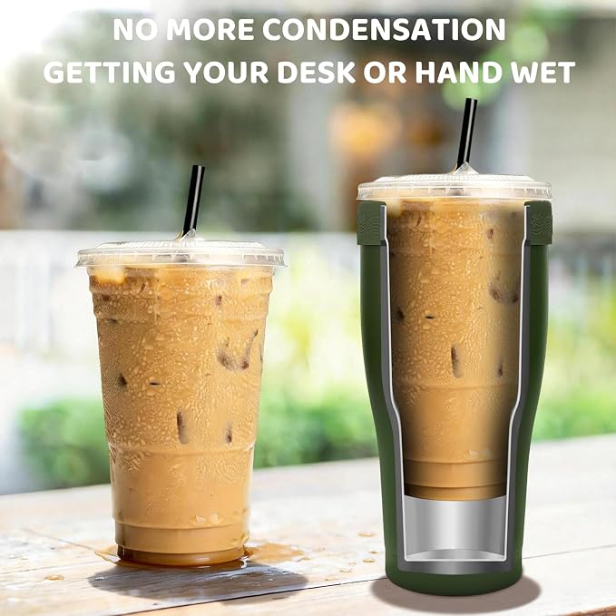 Universal Iced Coffee Sleeve, 32oz Stainless Steel Insulator Fits 16-32oz - Image 4