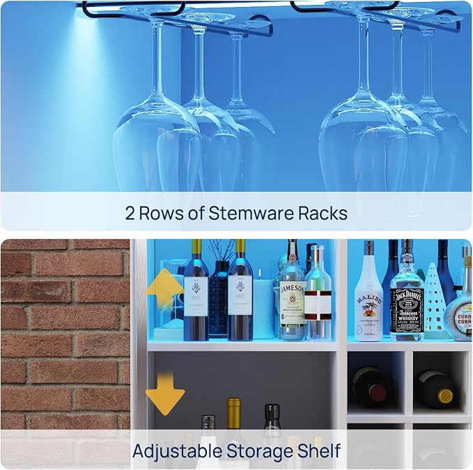 Home Bar Unit with Charging Station & Lights & Storage Mini Corner Bar Table - Image 7