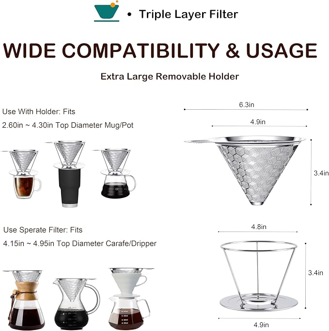 Triple Layer Pour Over Coffee Filter Durable Pour Over Coffee Dripper Easy - Image 5