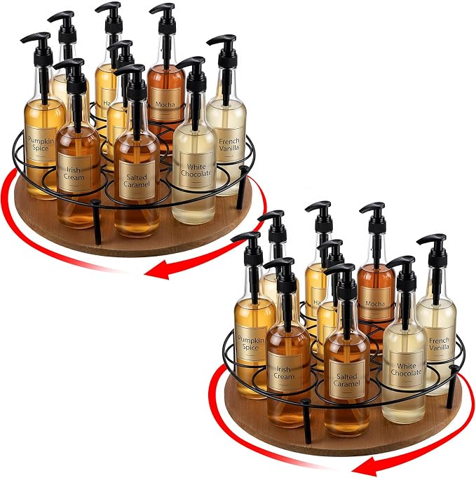 2 Pcs 9 Bottles Rotating Coffee Syrup Organizer, Large S Syrup Rack Carbon by Unknown
