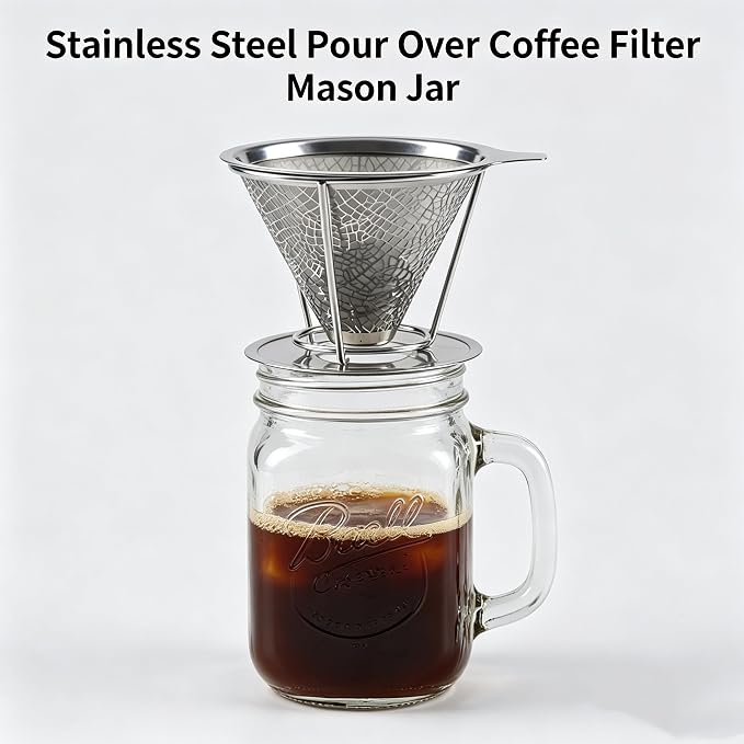 Mason Jar Pour Over Coffee Dripper, Stainless Steel Reusable Filter | Easy to - Image 4
