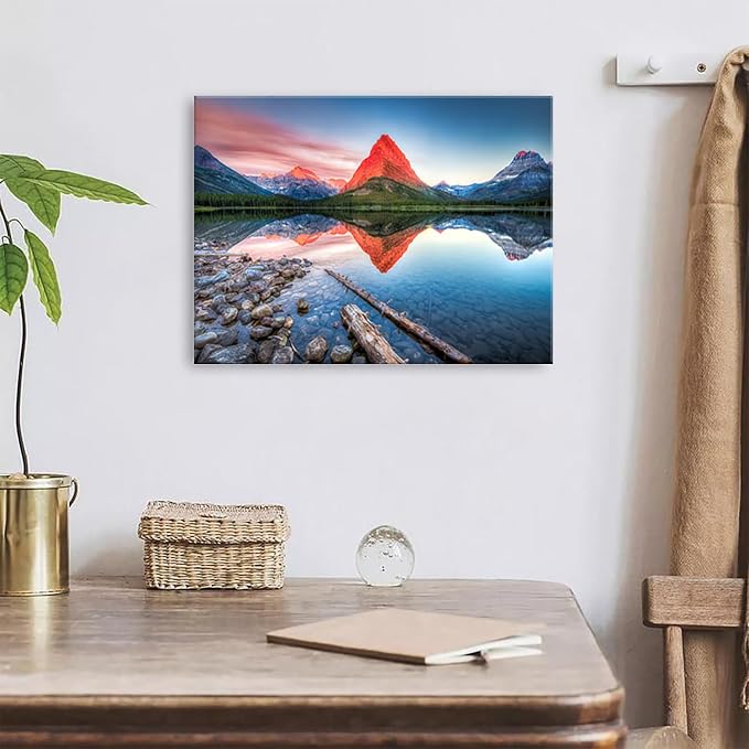 Glacier Mountain Wall Art Sunset Lake Reflection Landscape Canvas Wall Decor - Image 6