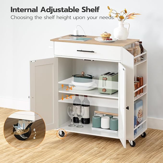 HOOBRO Kitchen Island with Power Outlet, Kitchen Storage Island with Spice Rack - Image 6