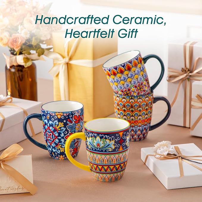 vancasso SIMI 16 oz Large Coffee Mugs Set of 6 – Bohemian Ceramic Cups - Image 8