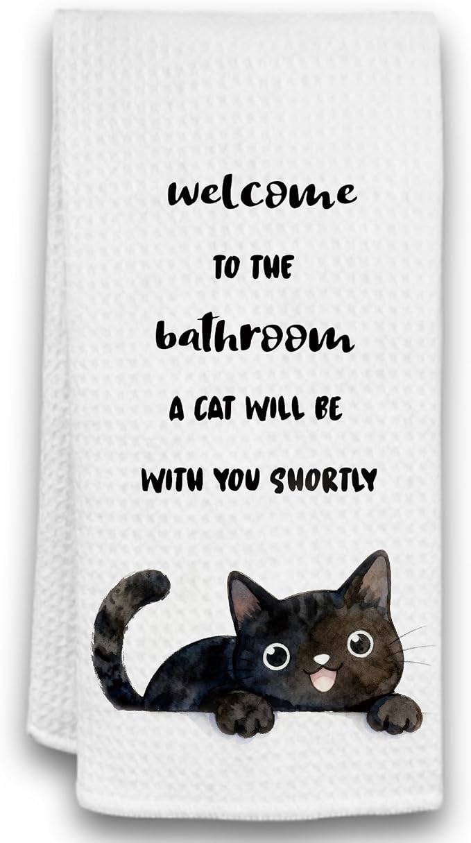 Funny Black Cat Bathroom Towel, Cute Black Cat Hand Towel by Unknown