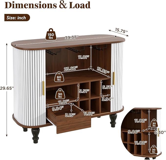 Merax Coffee & Liquor Bar Cabinet 39" - Image 2