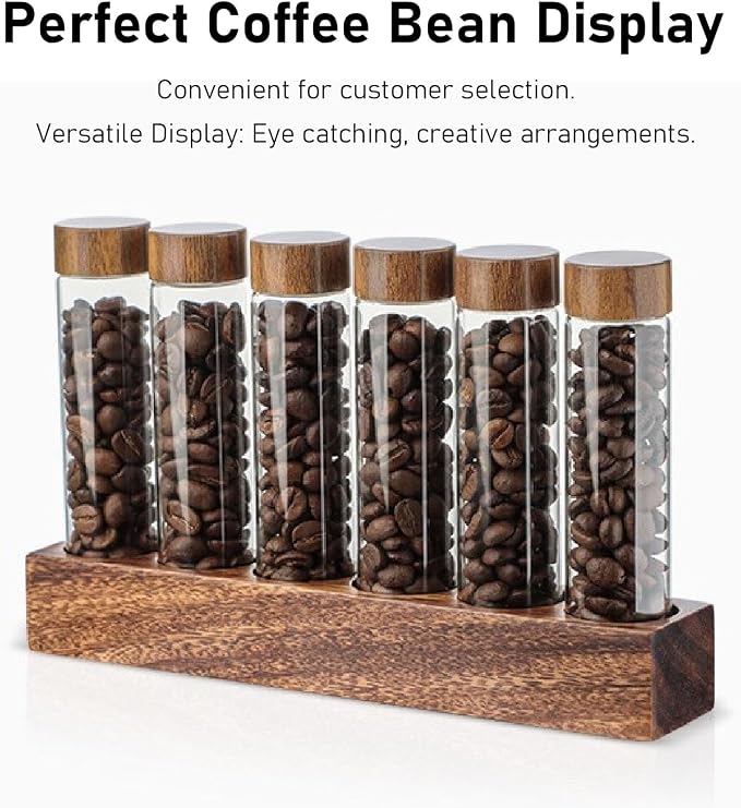 Coffee Bean Storage Tubes with Walnut Wood Stand and Glass Cellars featuring - Image 2