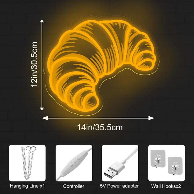 Croissants Neon Sign Bread Bakery Neon Lights Croissant Baking Light Up Sign - Image 4