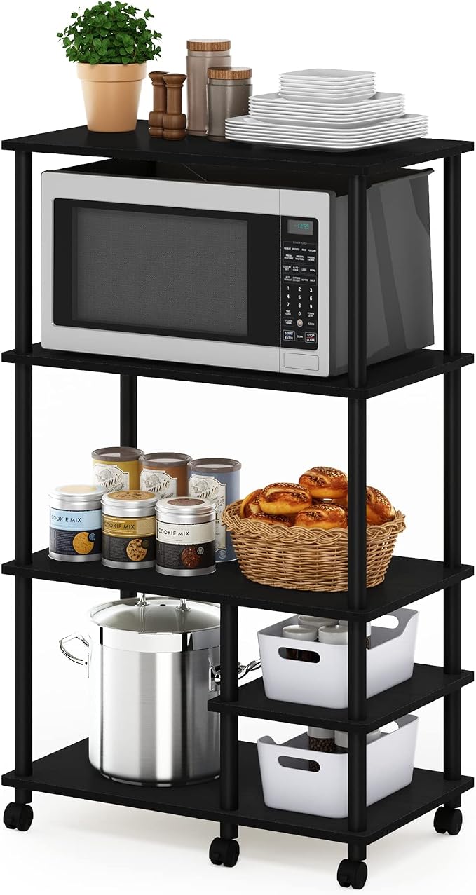 Furinno Turn-N-Tube 4-Tier Toolless Kitchen Storage Shelf Cart, Americano/Black by Furinno-FitsYourSpaceFitsYourBudget