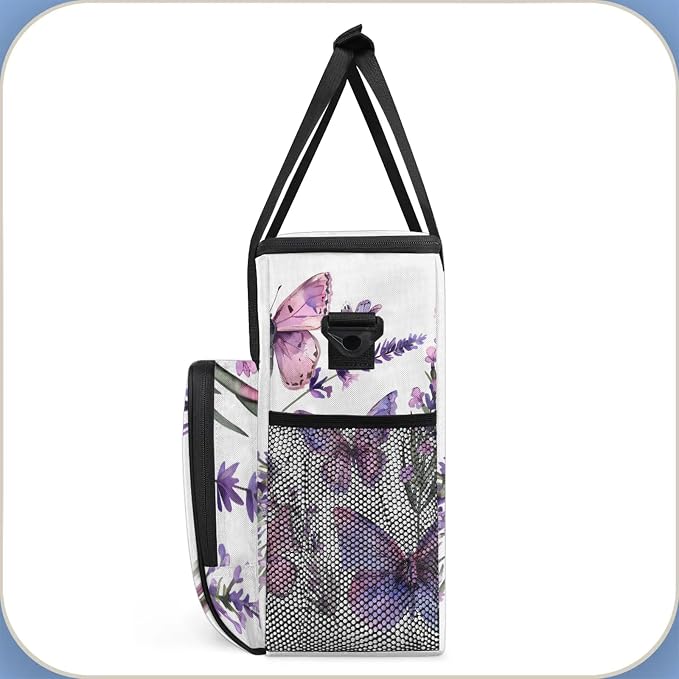 Butterfly Lavender Coffee Maker Carring Bag, Large Insulated Storage Organizer - Image 4