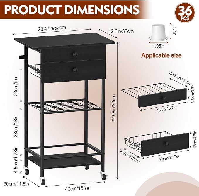 ETELI 5 Tier Rolling Coffee Bar Cart - Image 2