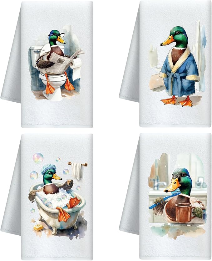 CUTHOLLOW Toilet Wild Ducks Decorative Kitchen Towels Set of 4, 15.74"x23.62" by CUTHOLLOW