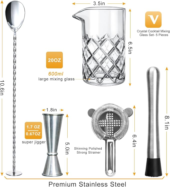 LIGHTEN LIFE Cocktail Mixing Glass Set, Bar Mixing Set - Image 2