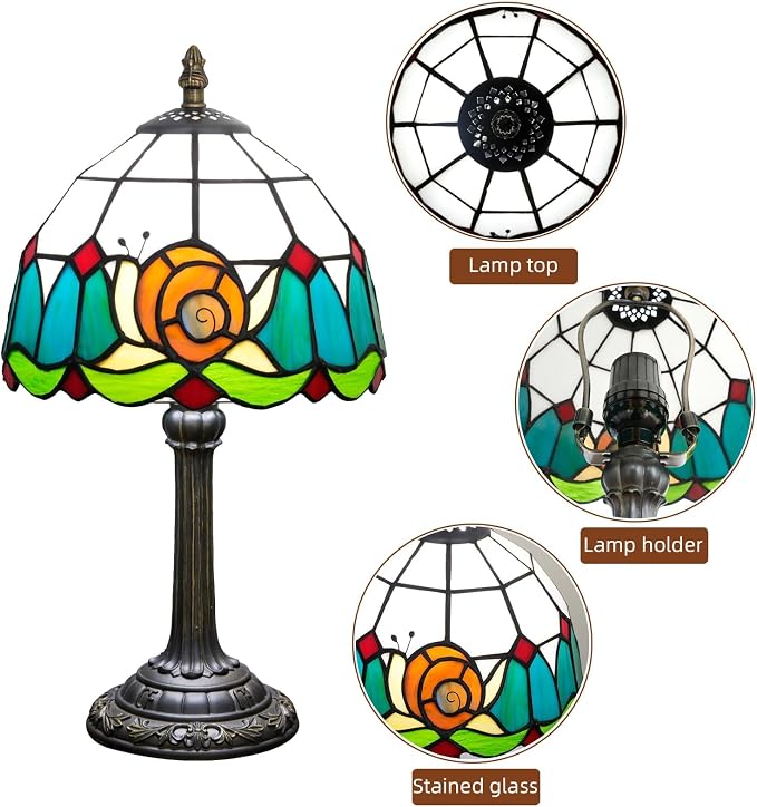 Tiffany Lamp Stained Glass Table Lamp 8X8X14 Inches Snail Style Living Room - Image 6