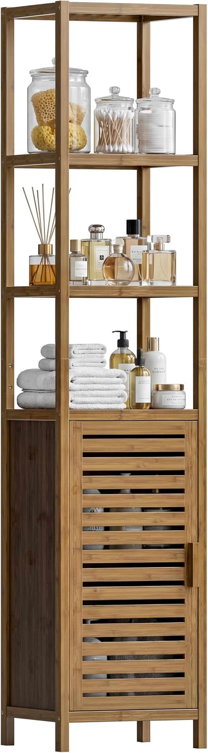 HITNET Bathroom Cabinet, Bamboo Floor Cabinet Freestanding Narrow Storage Unit by HITNET
