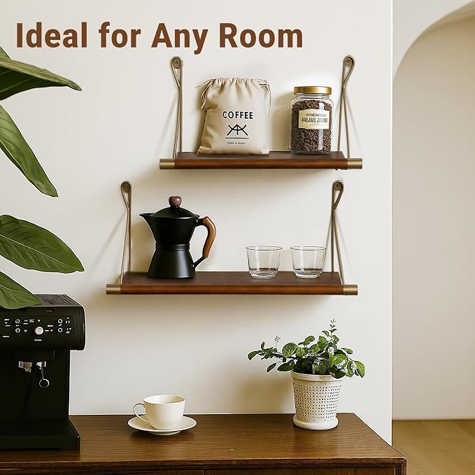 Afuly Mid Century Modern Decor Walnut Floating Shelves - Image 7