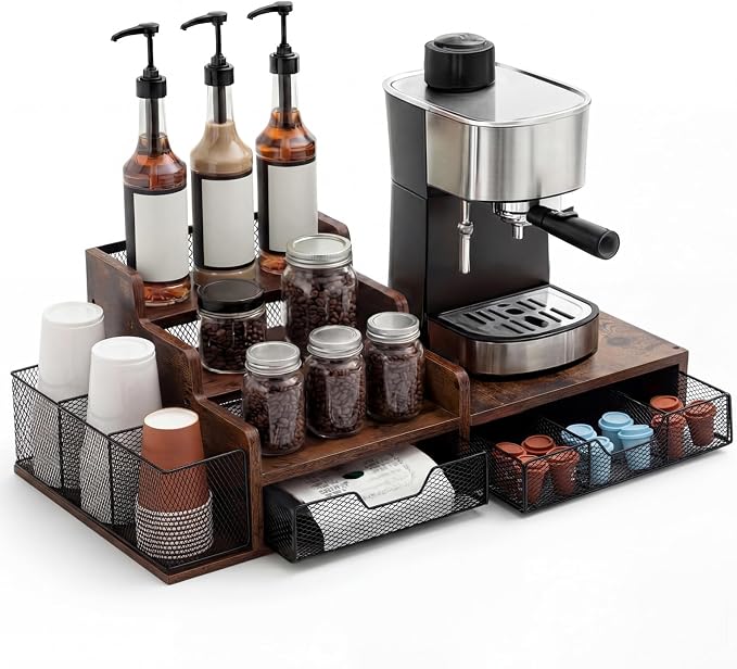 Potchen Wood Coffee Station Organizer Coffee Bar Organizer by Potchen